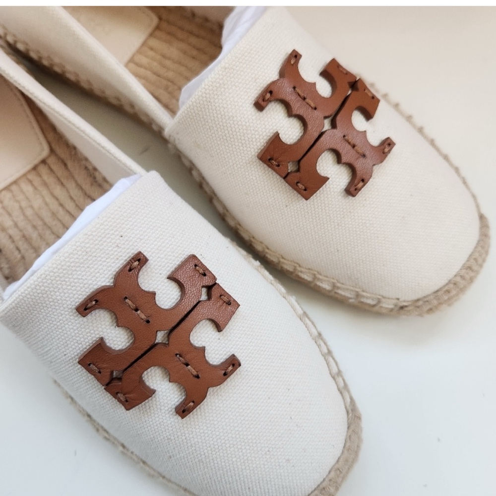 Tory Burch White Espadrilles with Brown Logo - Picture 4 of 5